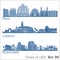 Cities of USA - Reno, Lubbock, Scottsdale. Detailed architecture. Trendy vector illustration.