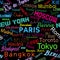 Cities of the world- colorful text seamless pattern texture