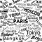 Cities of the world text seamless pattern texture.