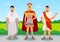 Citizens of ancient rome in traditional costumes set, legionary, roman man, plebeian, emperor