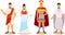 Citizens of ancient rome in traditional costumes set, legionary, roman woman, plebeian, emperor