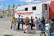 Citizens donate blood in a mobile point on Lenin square in Novosibirsk