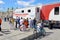 Citizens donate blood on a summer day in a mobile point in the c