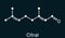 Citral, lemonal, geranial molecule. A volatile oil component, used to make other chemicals. Skeletal chemical formula on