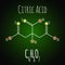 Citric acid structural skeletal chemical formula on dark background