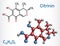 Citrinin molecule. It is antibiotic and mycotoxin from Penicillium citrinum. Structural chemical formula and molecule model