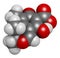 Citrinin mycotoxin molecule. 3D rendering. Atoms are represented as spheres with conventional color coding: hydrogen (white),