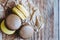 Citron and chocolate macaroons on a natural wooden background