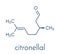 Citronellal citronella oil molecule. Used in insect repellents. Skeletal formula.