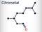 Citronellal, rhodinal molecule. It is monoterpenoid aldehyde. Skeletal chemical formula