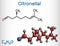 Citronellal, rhodinal molecule. It is monoterpenoid aldehyde. Structural chemical formula, molecule model
