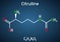 Citrulline C6H13N3O3, alpha amino acid molecule. Structural chemical formula on the dark blue background