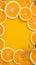 Citrus allure Fresh orange, yellow background, a canvas with space