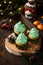 Citrus cupcakes with butter cream and festive decor for New Year and Christmas