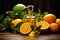 citrus essential oils with fruit peels and leaves