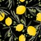 Citrus floral seamless pattern with colorful lemons and olive branch. Summer background with graphic yellow fruits.