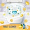 Citrus fragrance toilet cleaner gel ads. Vector realistic Illustration with top view of toilet bowl and disinfectant container. Po