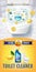Citrus fragrance toilet cleaner gel ads. Vector realistic Illustration with top view of toilet bowl and disinfectant container. Ve