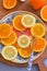 Citrus fruit slices on vintage plate