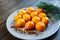 Citrus fruits Mandarins in plate.