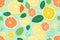 Citrus fruits seamless pattern. Risograph illustration