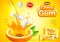 Citrus gum ads. Pouring orange juice vector background