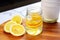 citrus peels infused cleaning vinegar in clear jar