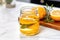 citrus peels infused cleaning vinegar in clear jar