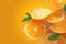 Citrus refreshment Water splashing on fresh slices of orange