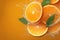 Citrus refreshment Water splashing on fresh slices of orange