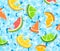 Citrus sliced fruit pattern decor vector illustration, cartoon flat slices of orange lemon grapefruit pomelo lime and