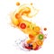 Citrus Swirl: A Lively Dance of Orange Juice and Fruit Slices. AI generation