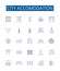 City accomodation line icons signs set. Design collection of Lodging, Accommodation, Housing, Inn, Bed and breakfast