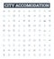 City accomodation vector line icons set. Urban, lodging, housing, habitation, flat, abode, suite illustration outline