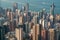 City aerial, skyscraper buildings of downtown HongKong