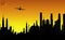 City and airplane vector silhouettes