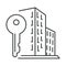 City apartment building and key isolated icon, real estate