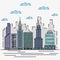 City architecture skyline vector illustration in thin line flat design. Cityscape and urban landscape graphic concept