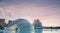 City of Arts and Sciences in Valencia in sunset, L\'Hemisferic and El Palau de les Arts Reina Sofia, Spain