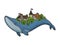 city on back of whale color sketch vector