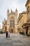 City of Bath, UK. 07-08-2021. Afternoon sightseeing of Bath Abbey next to restored Roman Baths