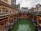 City of Bath, UK. 07-08-2021. Evening sightseeing of restored ancient Roman Baths in the light of sconces