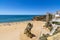 City beach Albufeira sunny july day, Algarve, Portugal