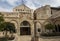 City of Bethlehem. The church Catherine next to the Basilica of the Nativity of Jesus Christ. Column with the figure of Saint