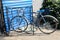 City bicycle fixed gear and red brick wall, vintage bike. Retro stylish cycling in town