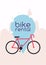City bike hire rental tours for tourists and city visitors. Vector poster or banner template. Flat design modern vector