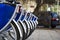 City Bike Rental - Stock Image, a row of bikes for hire as part of a new scheme to encourage