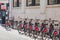 City bikes lined up in a parking space in London city centre