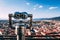 City binoculars with the view on the old town, ocean sea blue sky