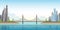 City Bridge over the river.Panorama of modern city with bridge.Vector illustration.